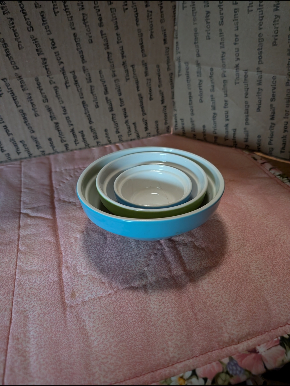 Ceramic Nesting Bowls Set - Blue, Green, White